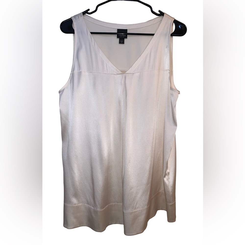 Eileen Fisher Silk Georgette Crepe Pleated Tank Top Size Petite Large
